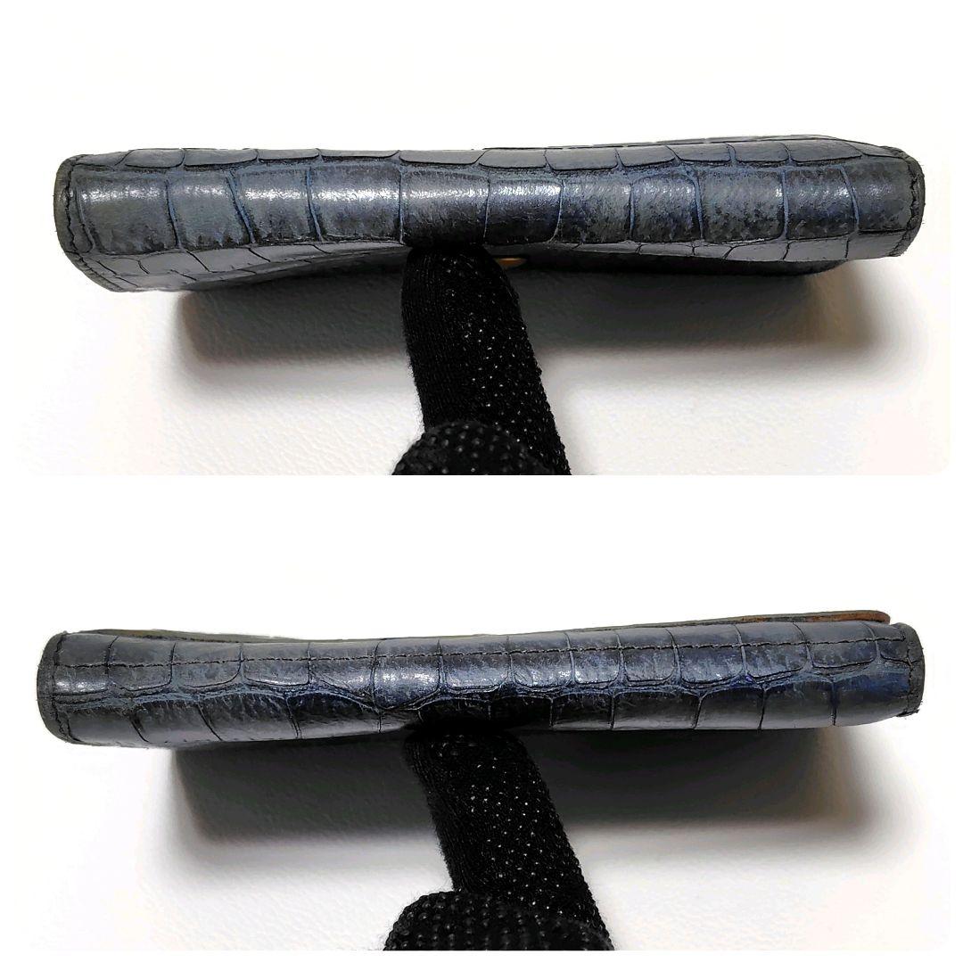 イルビゾンテ　折り財布　ブルー　クロコ型押し　金ボタン　ユニセックス