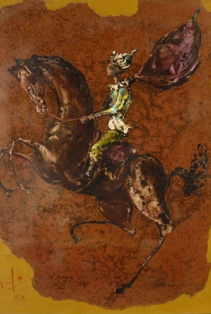 角浩「少年騎手」真作　油彩3号 　油絵