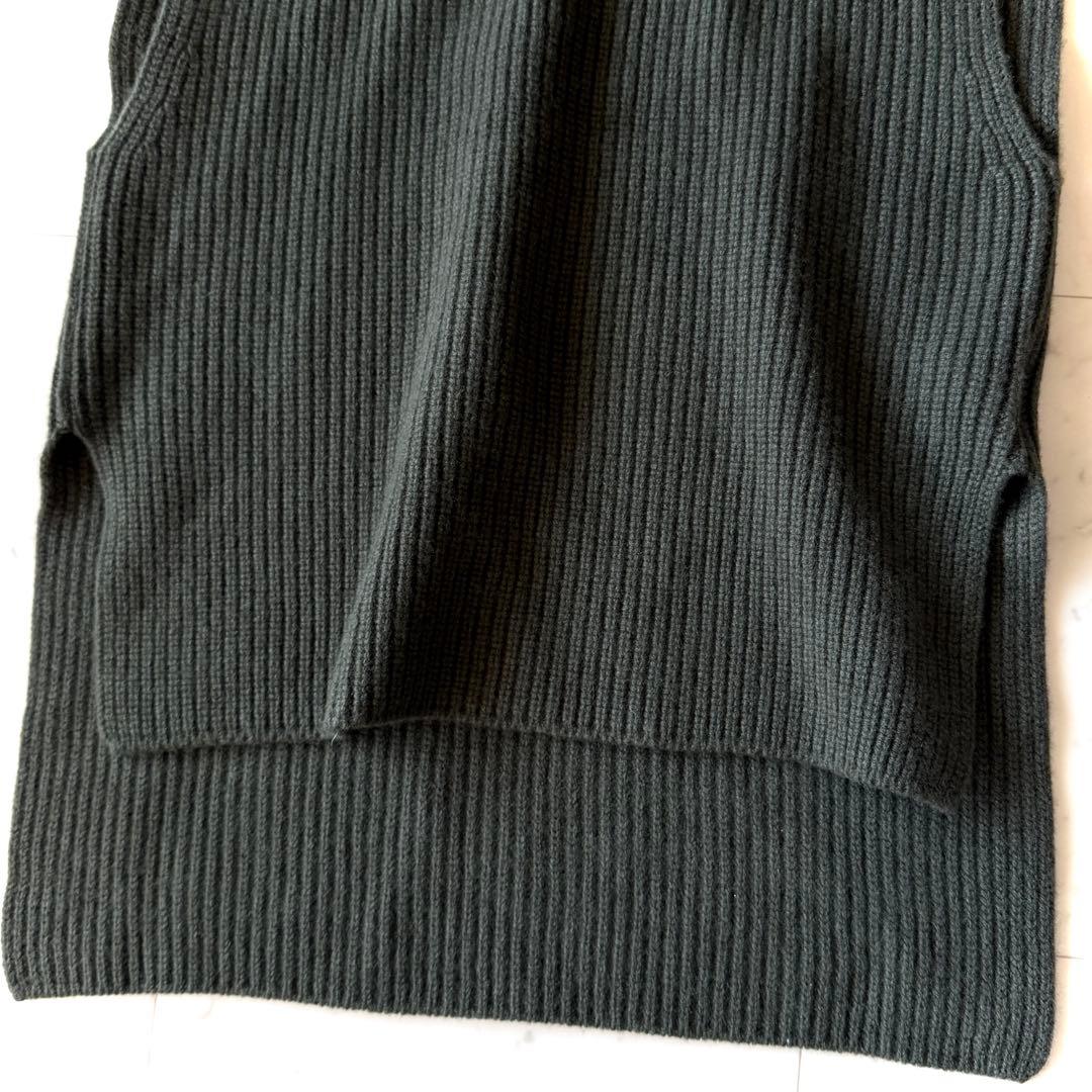 美品 ルフィル LE PHIL シルクカシミヤ混 畦編みニットジレ カーキ