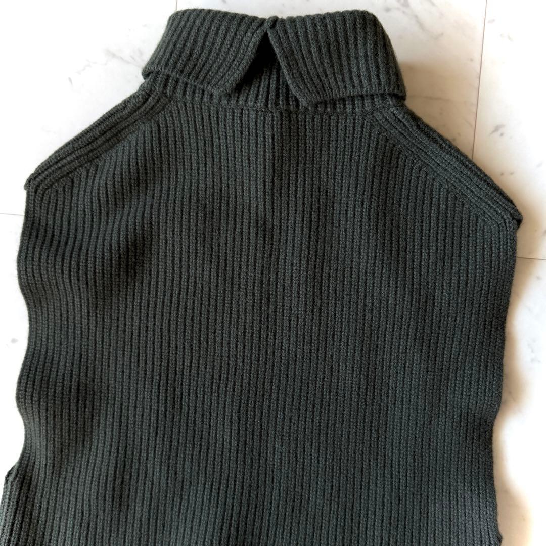 美品 ルフィル LE PHIL シルクカシミヤ混 畦編みニットジレ カーキ