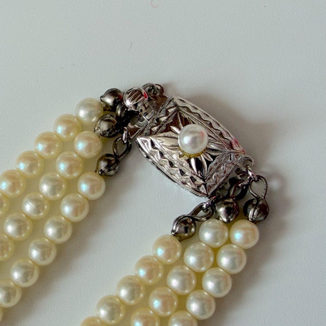 ☆極美品☆リアルパール　3連グラデーションパールネックレス　シルバー