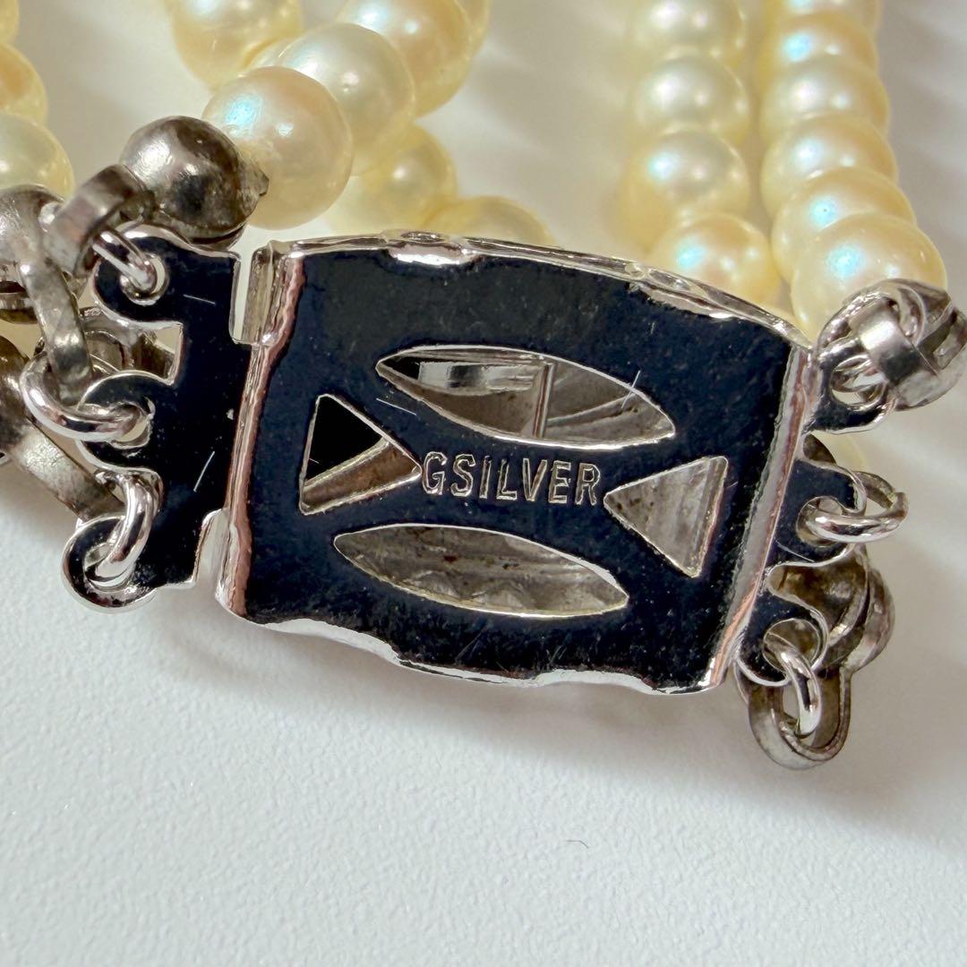 ☆極美品☆リアルパール　3連グラデーションパールネックレス　シルバー