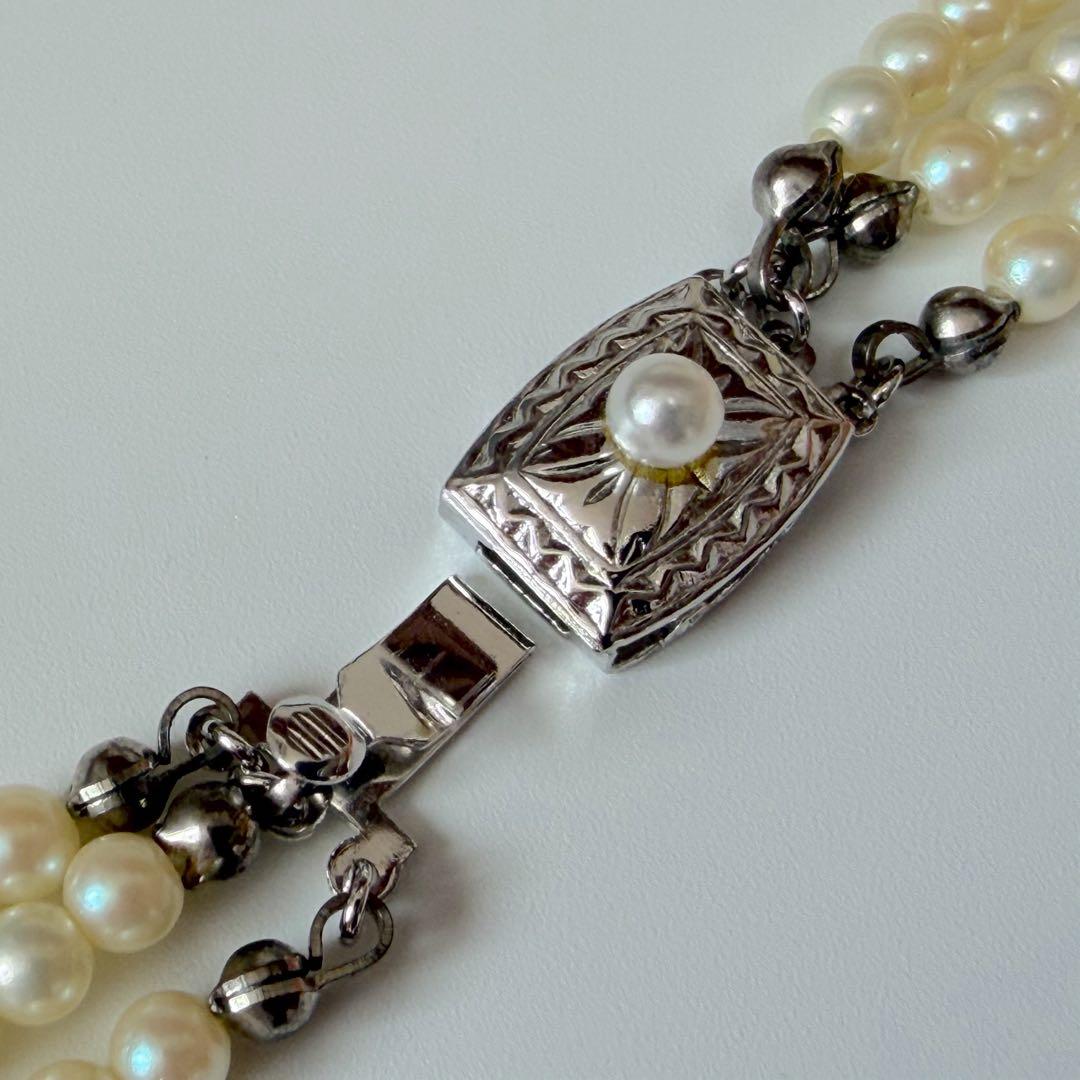 ☆極美品☆リアルパール　3連グラデーションパールネックレス　シルバー