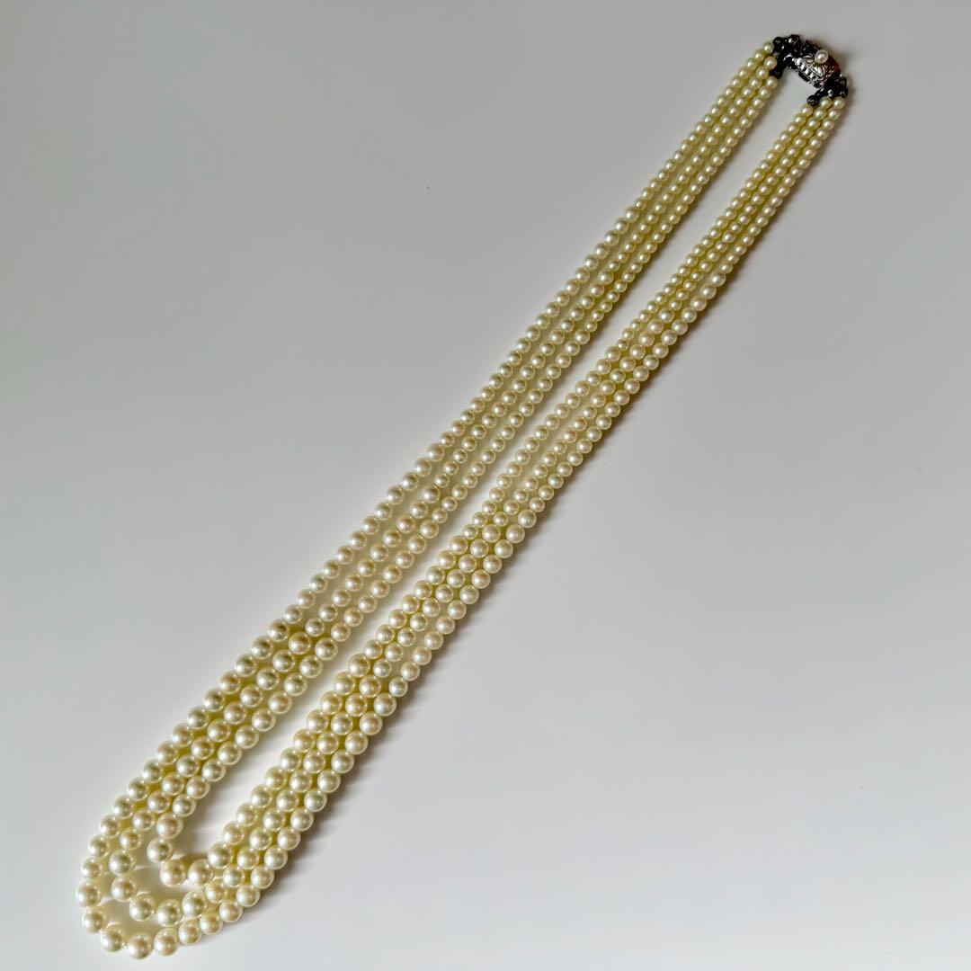 ☆極美品☆リアルパール　3連グラデーションパールネックレス　シルバー
