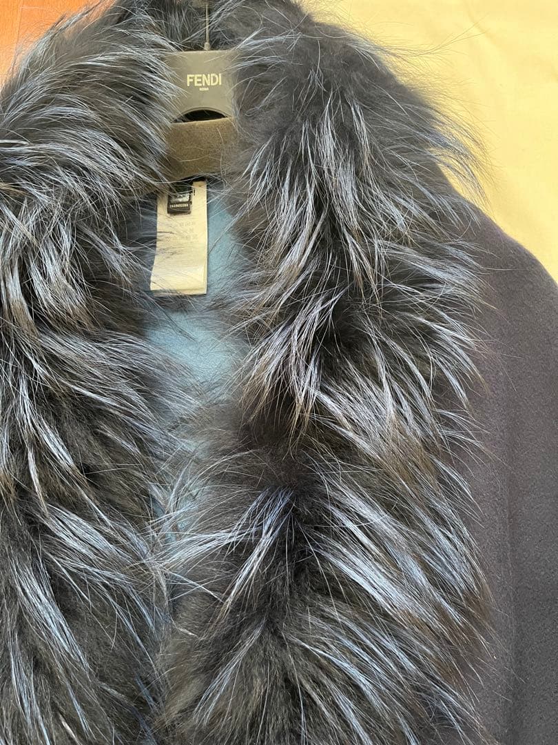 【極美品】FENDI フェンディ フォックスファー/レザーフリンジ ポンチョ
