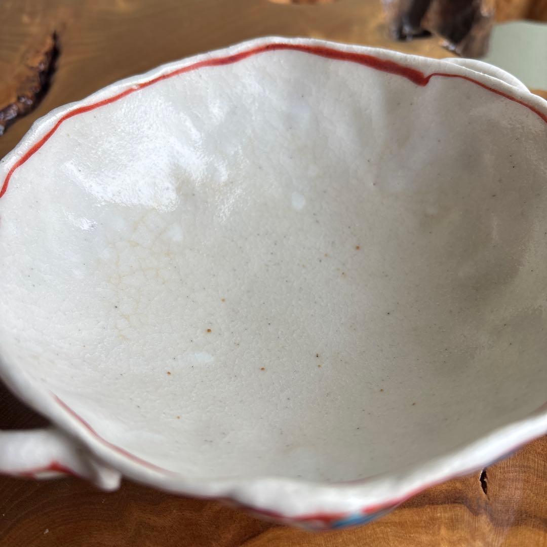 人気作家 黒岩卓実 変形鉢 赤絵 陶芸