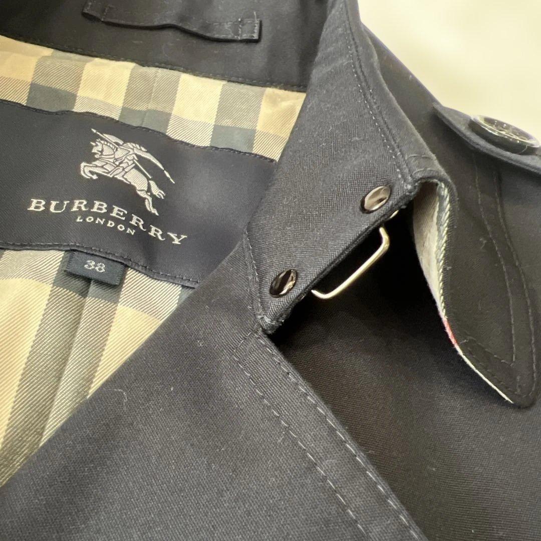 【美品】バーバリーロンドン　トレンチコート　ノバチェック　ネイビー　M