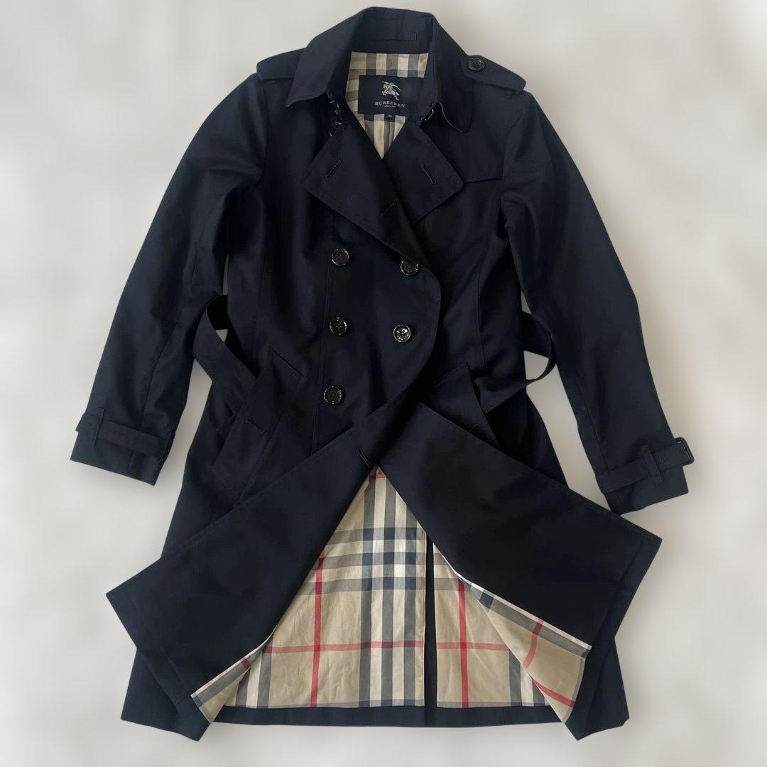 【美品】バーバリーロンドン　トレンチコート　ノバチェック　ネイビー　M