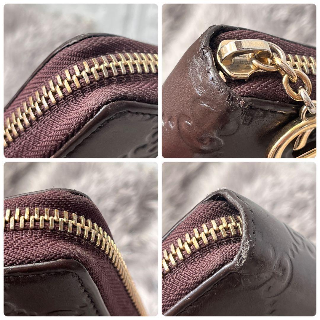 良品✨GUCCI ラウンドファスナー　シマ　ダークブラウン　インターロッキング