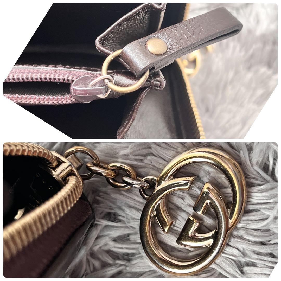 良品✨GUCCI ラウンドファスナー　シマ　ダークブラウン　インターロッキング