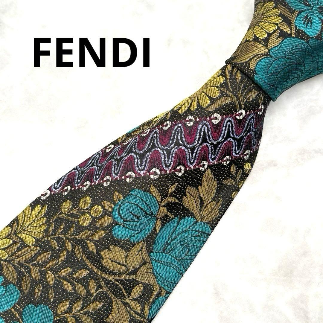 【タグ付未使用】FENDI シルクネクタイ バロック調フローラルジャカード