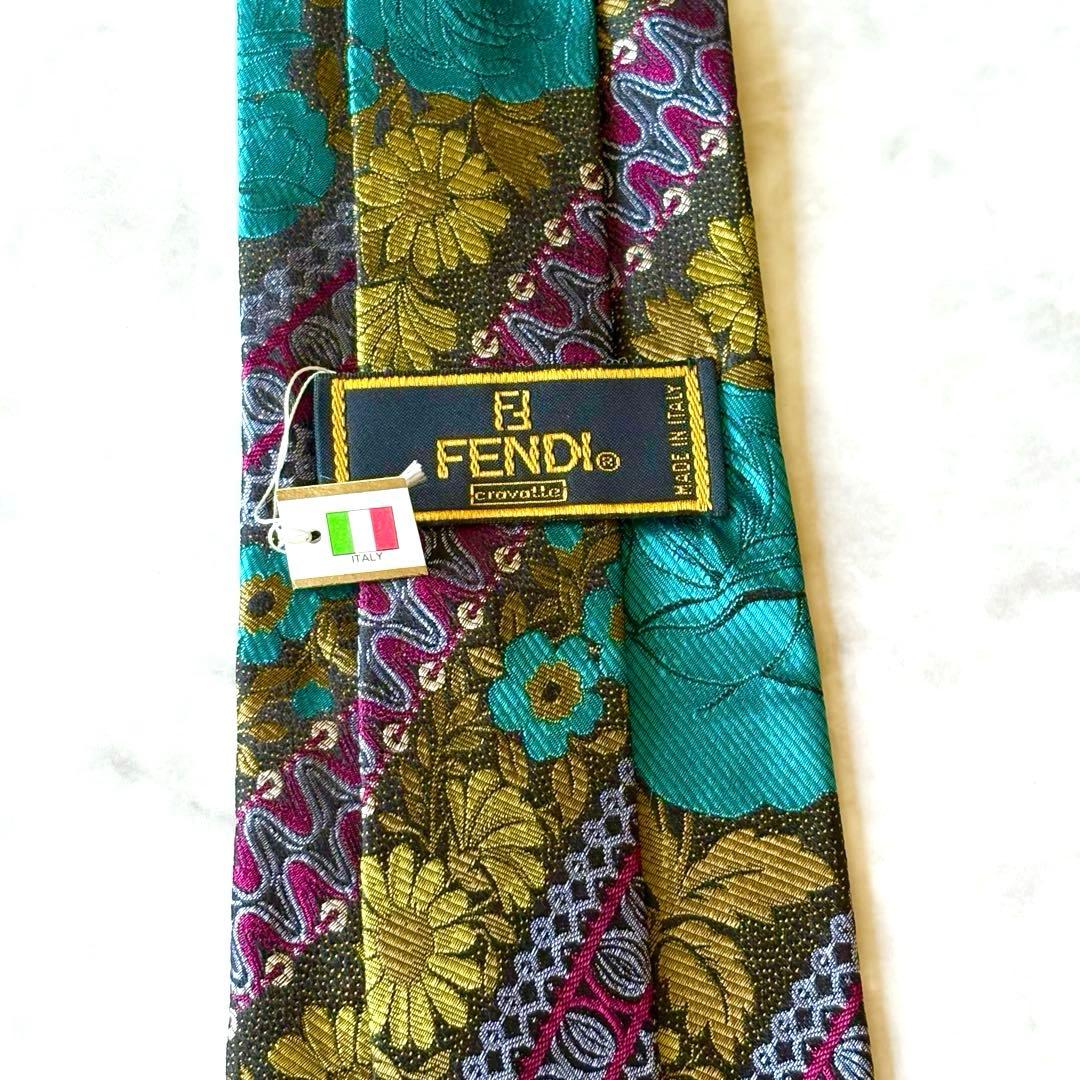 【タグ付未使用】FENDI シルクネクタイ バロック調フローラルジャカード