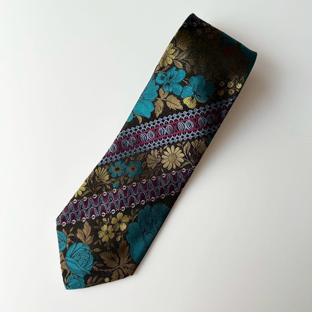 【タグ付未使用】FENDI シルクネクタイ バロック調フローラルジャカード