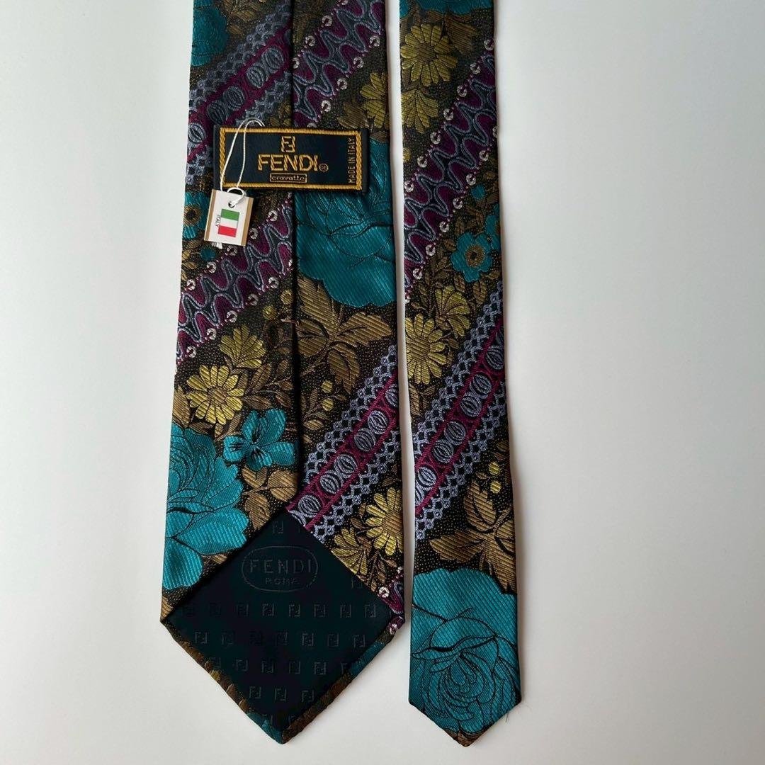 【タグ付未使用】FENDI シルクネクタイ バロック調フローラルジャカード