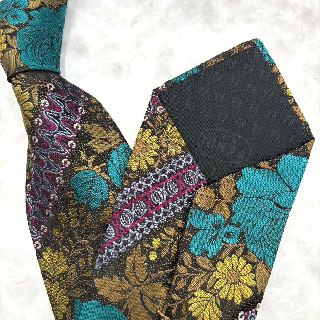 【タグ付未使用】FENDI シルクネクタイ バロック調フローラルジャカード