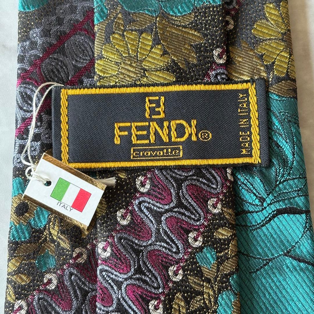 【タグ付未使用】FENDI シルクネクタイ バロック調フローラルジャカード