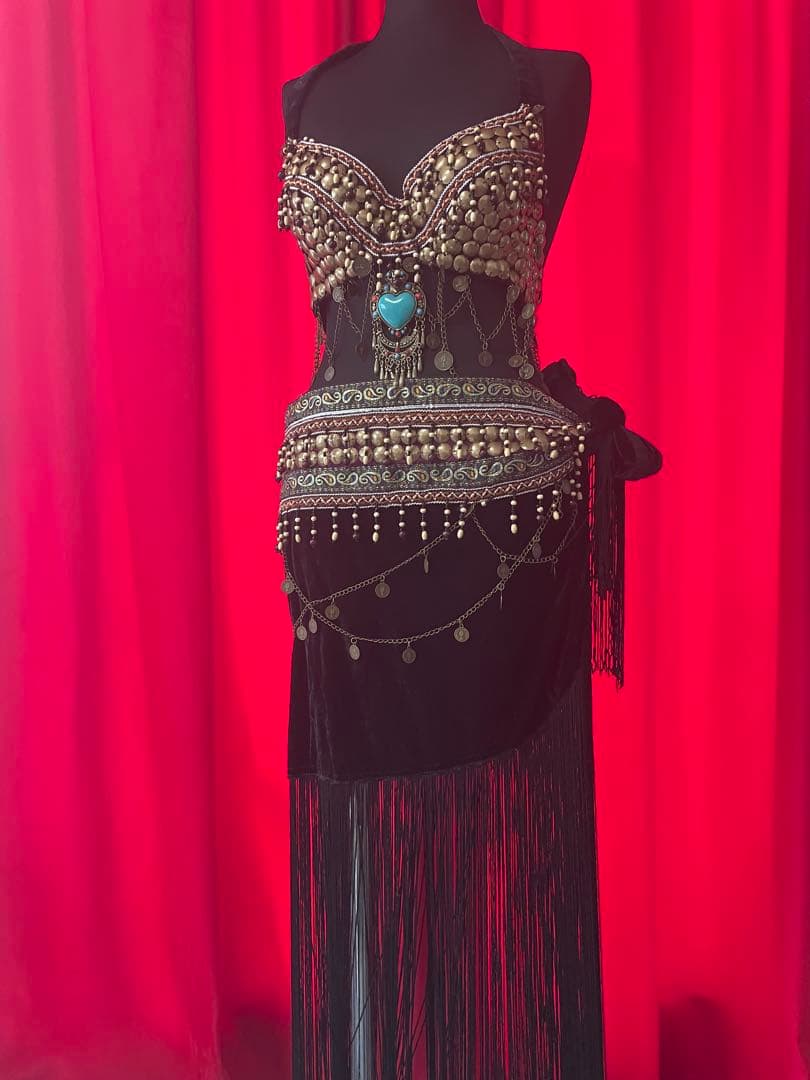 ベリーダンスブラベルトセットトライバルフュージョン コスチューム Mサイズ黒