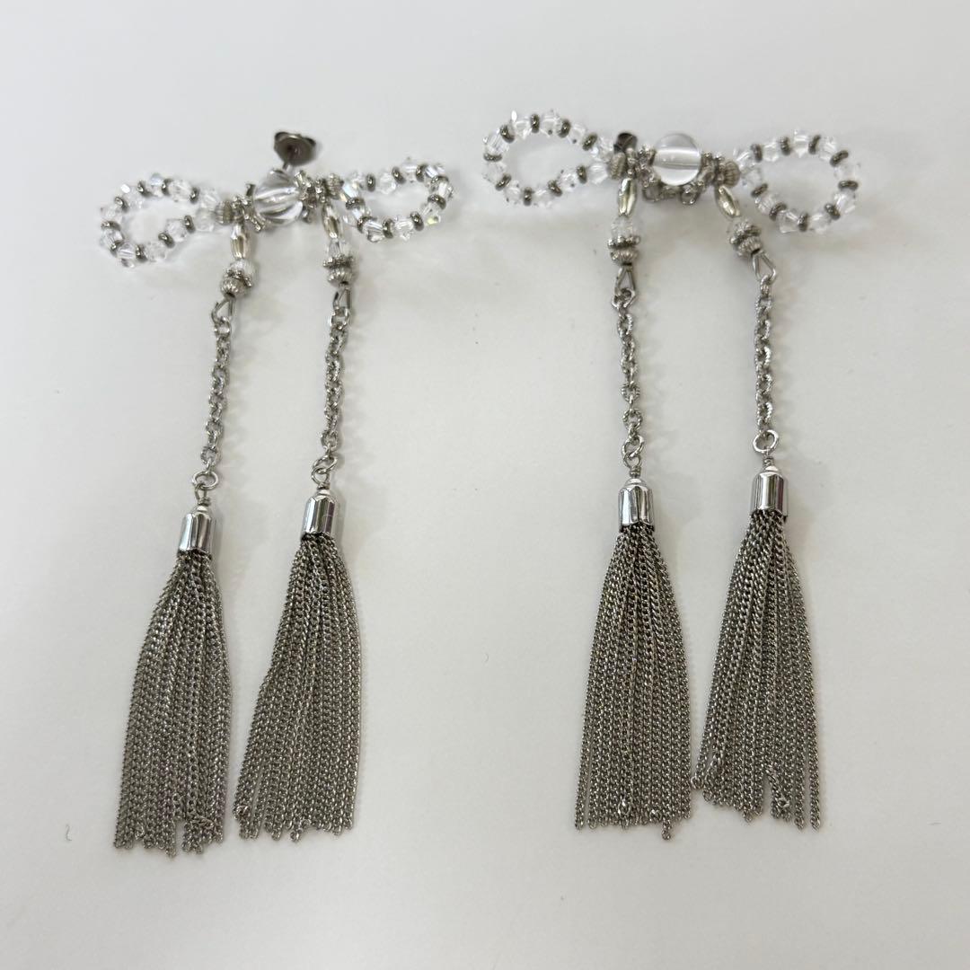 crystal ribbon chain earrings ピアス