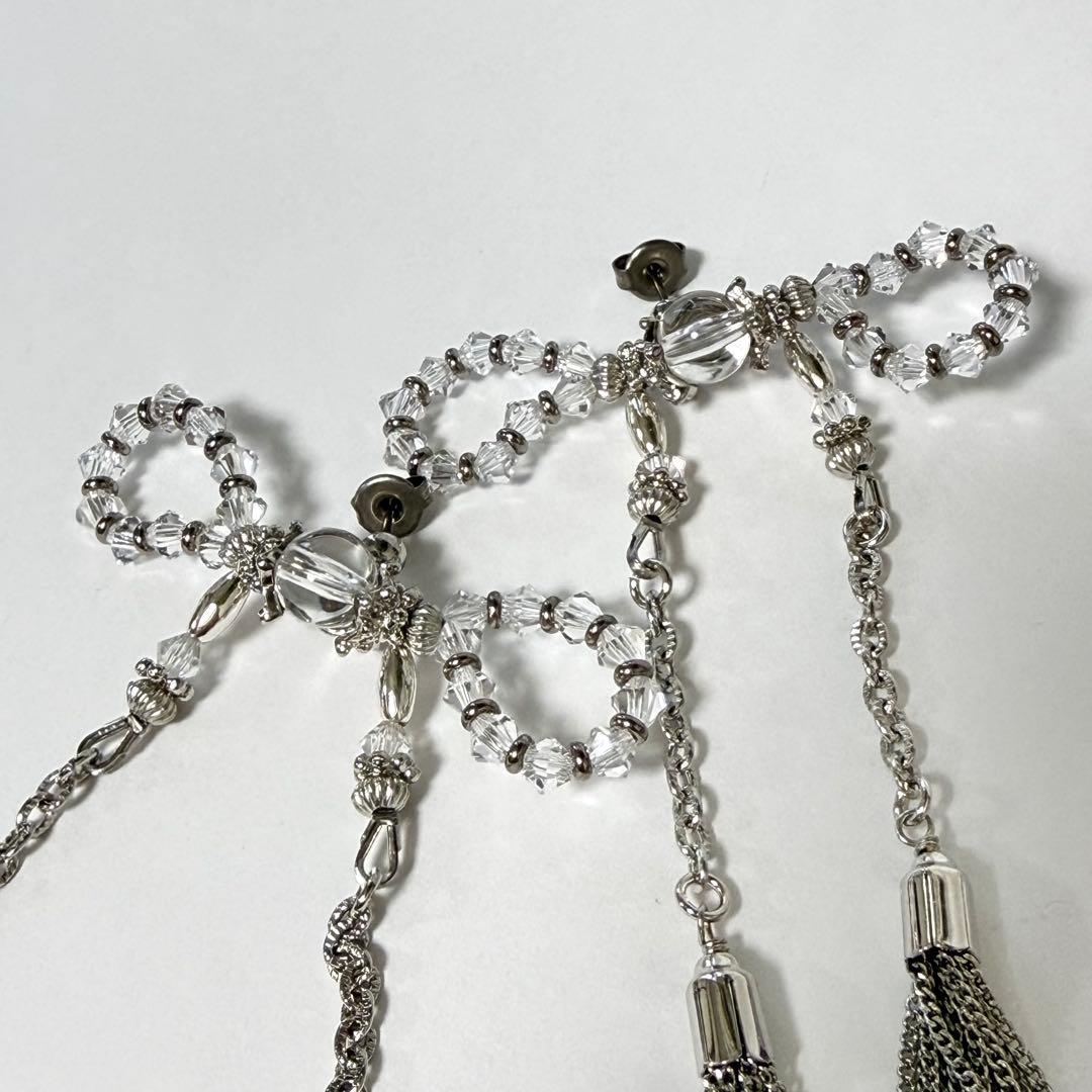 crystal ribbon chain earrings ピアス