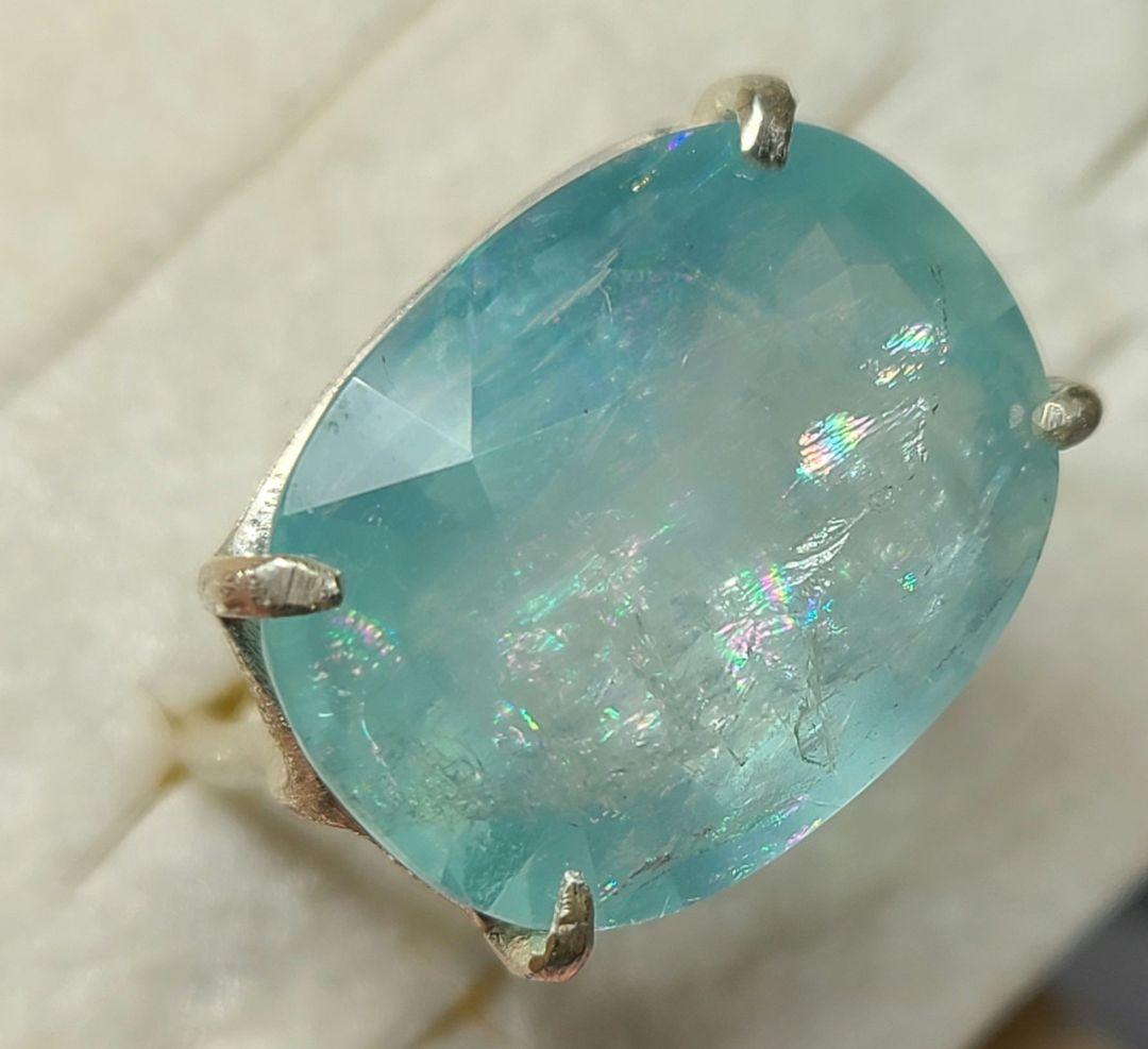 見事なレインボー!!★非加熱アクアマリンリング★