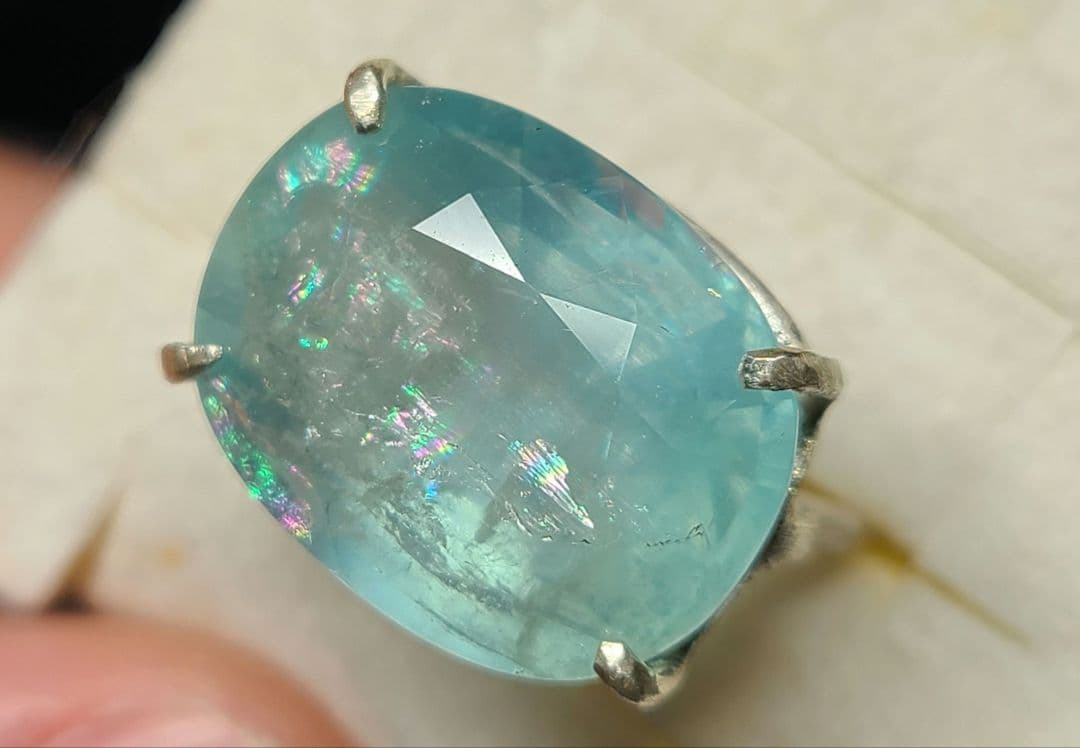 見事なレインボー!!★非加熱アクアマリンリング★