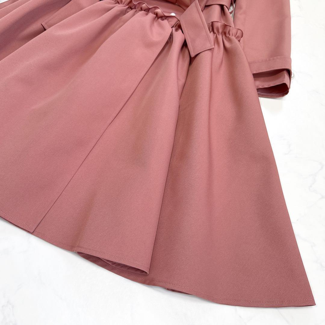 近年 Rene ルネ ♡ パール フリル ロングコート 34 ベルト付 ピンク系