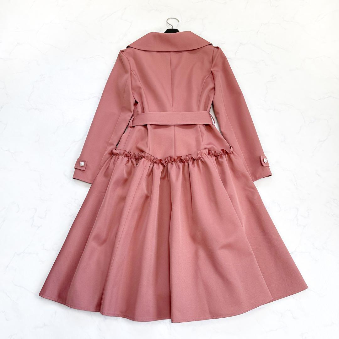 近年 Rene ルネ ♡ パール フリル ロングコート 34 ベルト付 ピンク系