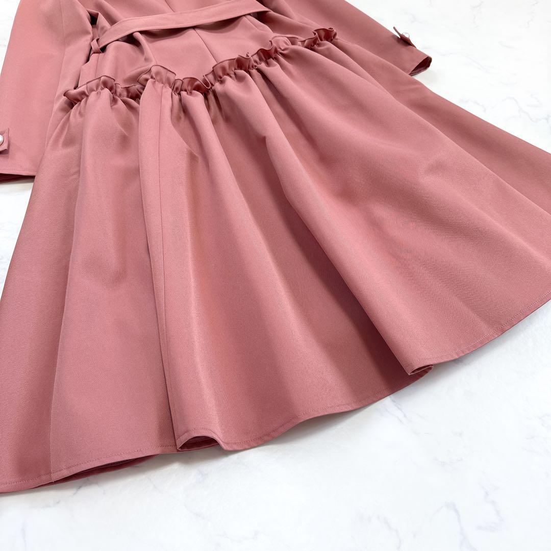 近年 Rene ルネ ♡ パール フリル ロングコート 34 ベルト付 ピンク系