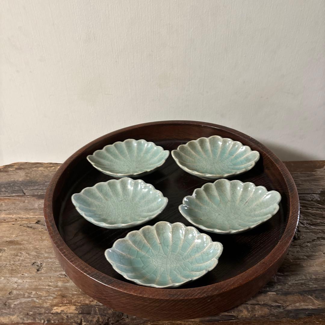 古伊万里青磁小皿5枚　三田　波佐見　瀬戸　アンティーク　茶器　検:白洲正子　李朝