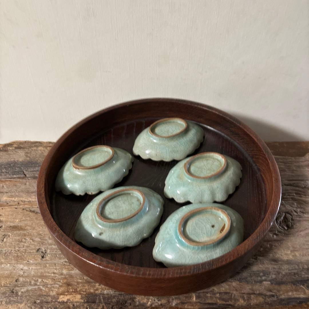 古伊万里青磁小皿5枚　三田　波佐見　瀬戸　アンティーク　茶器　検:白洲正子　李朝
