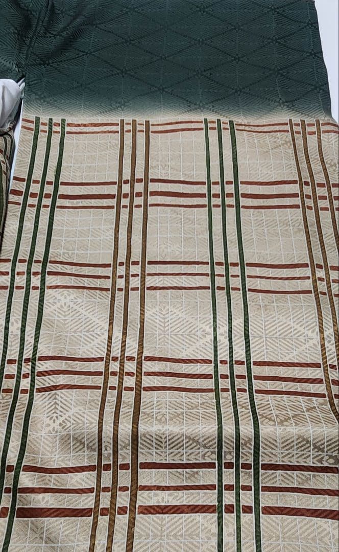 未使用　正絹　お宮参り　七五三　産着　初着　祝着　チェック　男の子　子供用着物