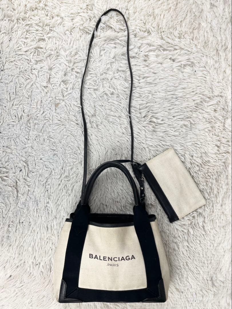 美品 バレンシアガ キャンバス 2WAY ショルダーバッグ ポーチ付き ホワイト