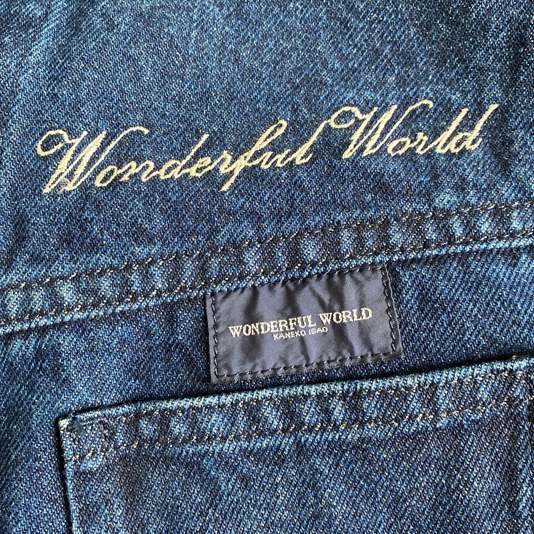 美品☆ワンダフルワールド くま刺繍ワッペン デニムジャケット カネコイサオ