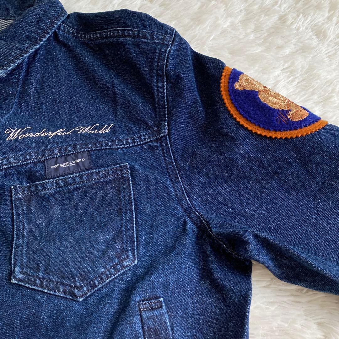 美品☆ワンダフルワールド くま刺繍ワッペン デニムジャケット カネコイサオ