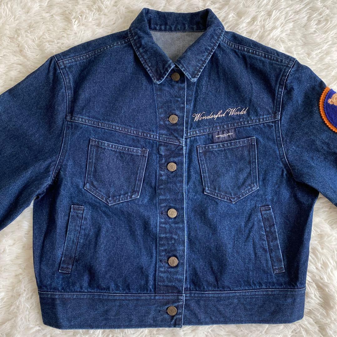 美品☆ワンダフルワールド くま刺繍ワッペン デニムジャケット カネコイサオ