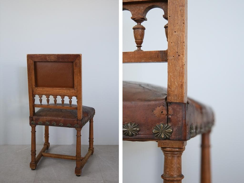 フランスアンティーク木製アンリ2世様式ダイニングチェア/レザー(90-64-1)