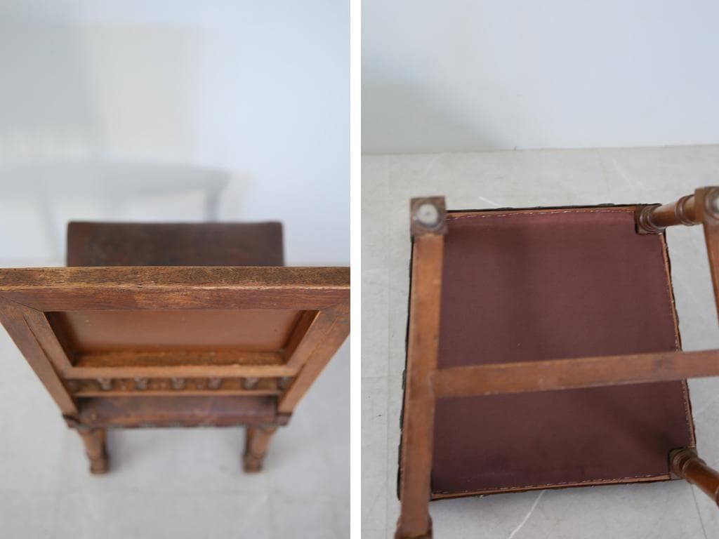 フランスアンティーク木製アンリ2世様式ダイニングチェア/レザー(90-64-1)