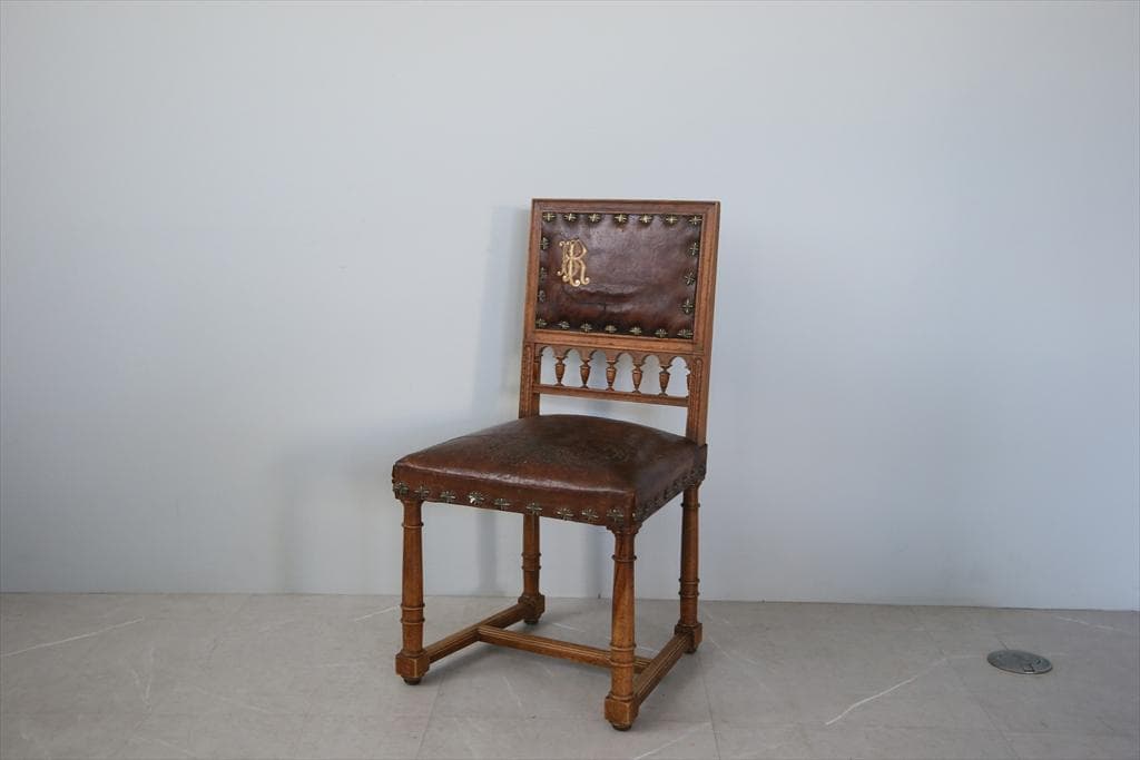 フランスアンティーク木製アンリ2世様式ダイニングチェア/レザー(90-64-1)