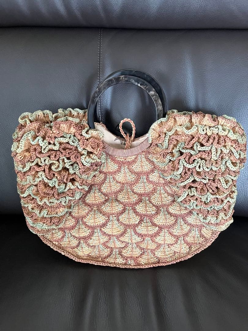 JAMIN PUECHジャマンピュエッシュ ラフィアバッグ 水色 ベージュ