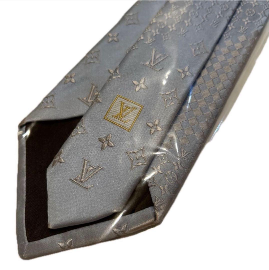 クリーニング済み✨ルイヴィトン ネクタイ シルバーブルー モノグラム