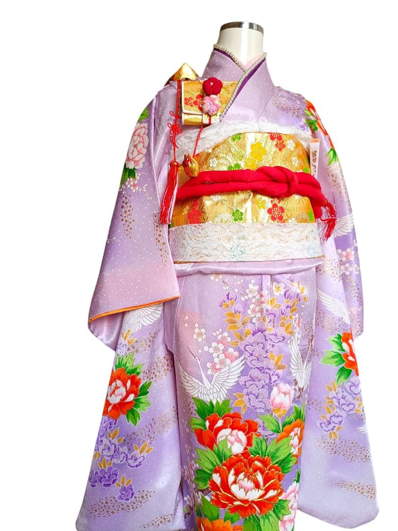 薄紫の着物と金の作り帯☆七五三７歳セット
