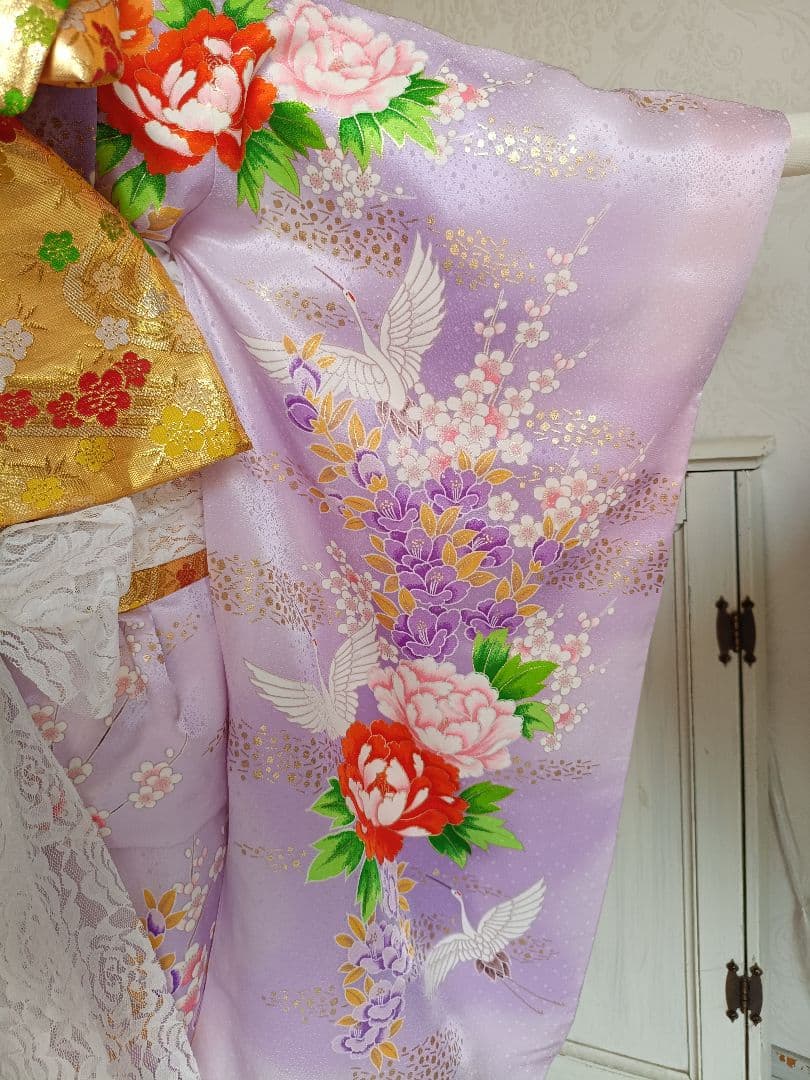 薄紫の着物と金の作り帯☆七五三７歳セット