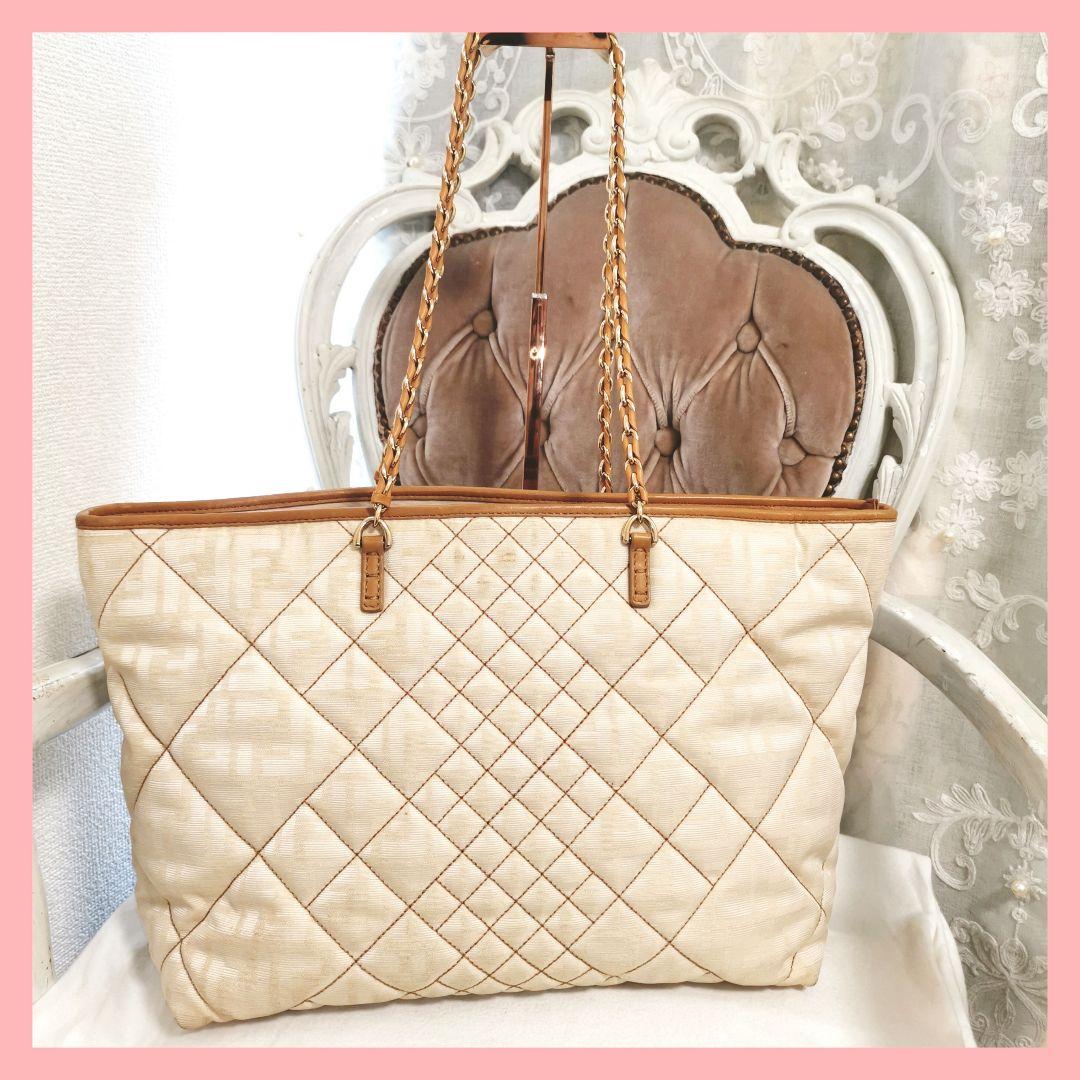 【良品】フェンディFENDIズッカ総柄チェーン肩掛けトートバッグ 鑑定済！