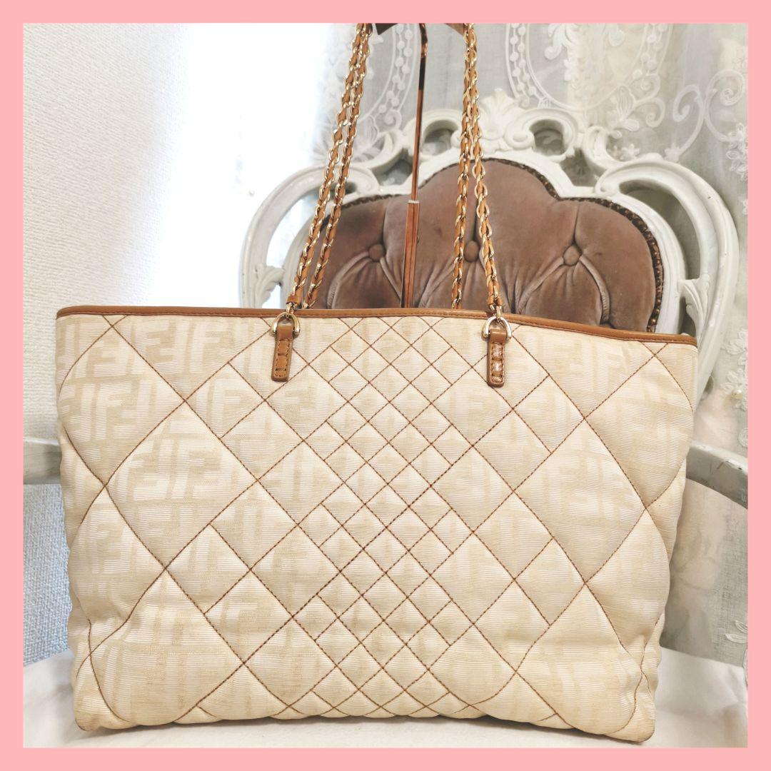 【良品】フェンディFENDIズッカ総柄チェーン肩掛けトートバッグ 鑑定済！