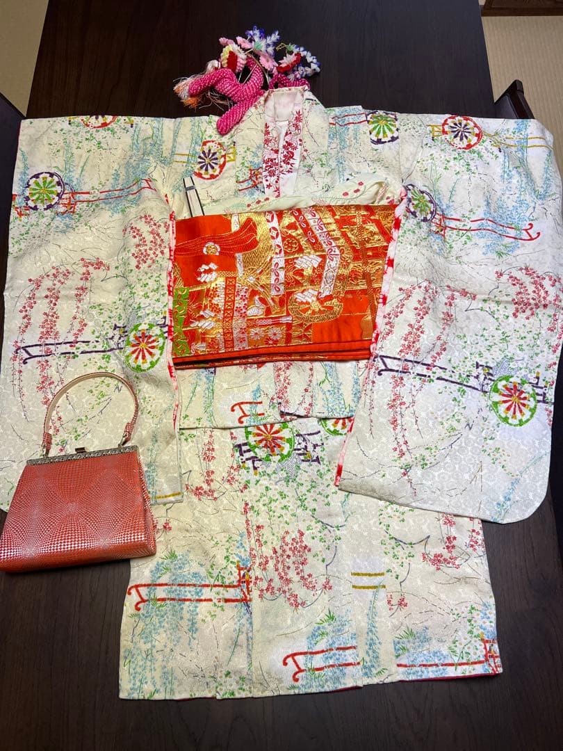 7歳　七五三　子ども振袖　子供着物　振袖　帯、長襦袢　セット