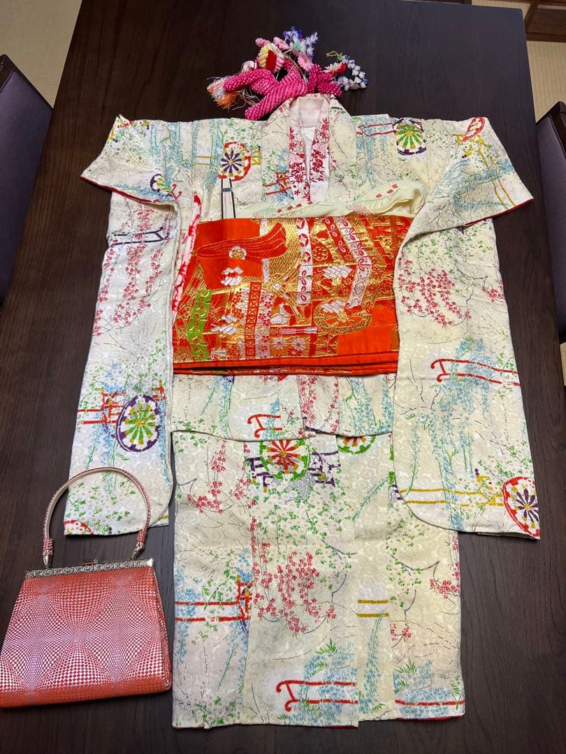 7歳　七五三　子ども振袖　子供着物　振袖　帯、長襦袢　セット