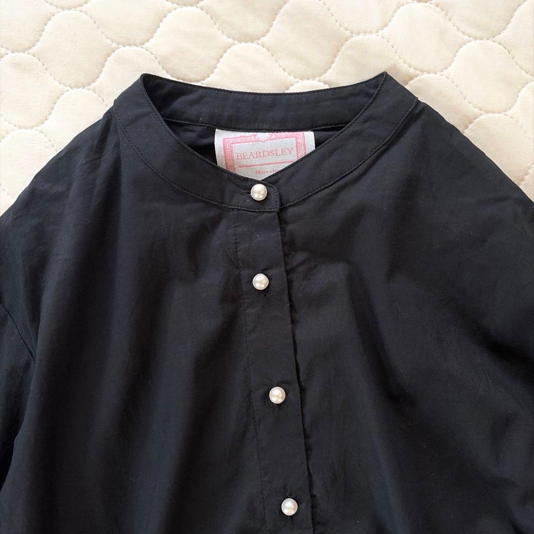 【美品】BEARDSLEY パールボタンギャザーワンピース　ブラック　サイズ0