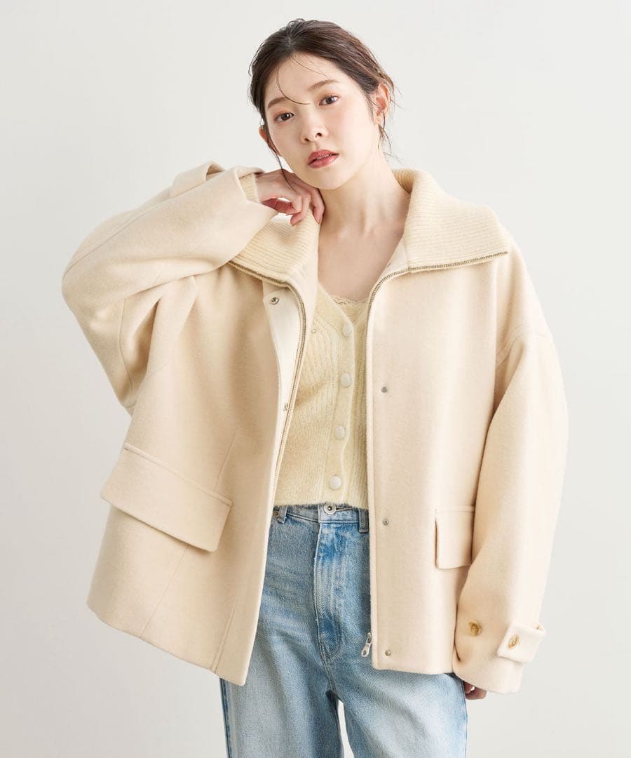 COCO DEAL リブカラーウール混コート ベージュ サイズ2 新品タグ付き