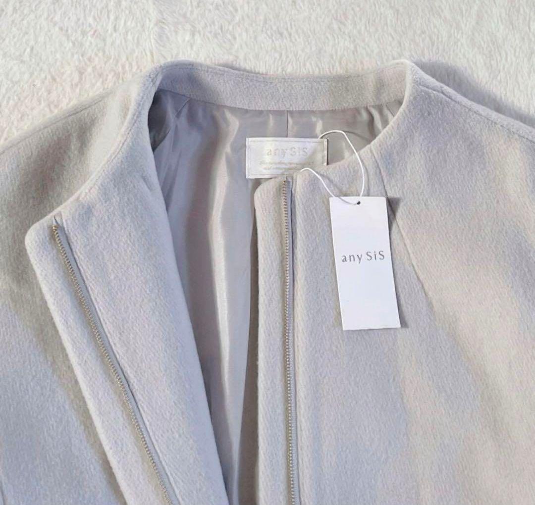 新品！any SiS エニィスィス　ノーカラーショートコート　アイボリー　L
