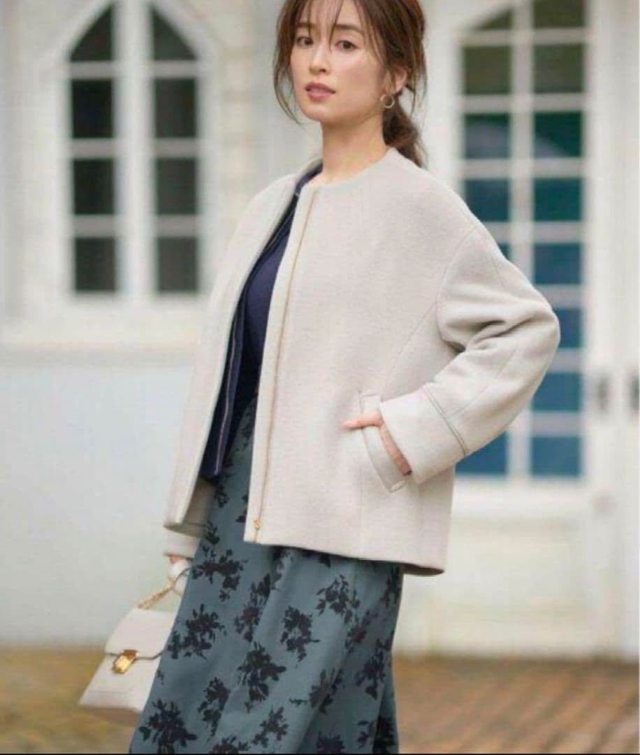 新品！any SiS エニィスィス　ノーカラーショートコート　アイボリー　L